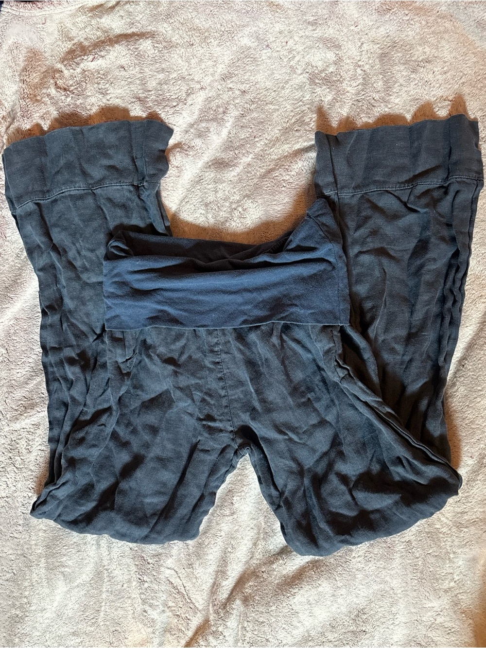 navy blue yoga foldover pants